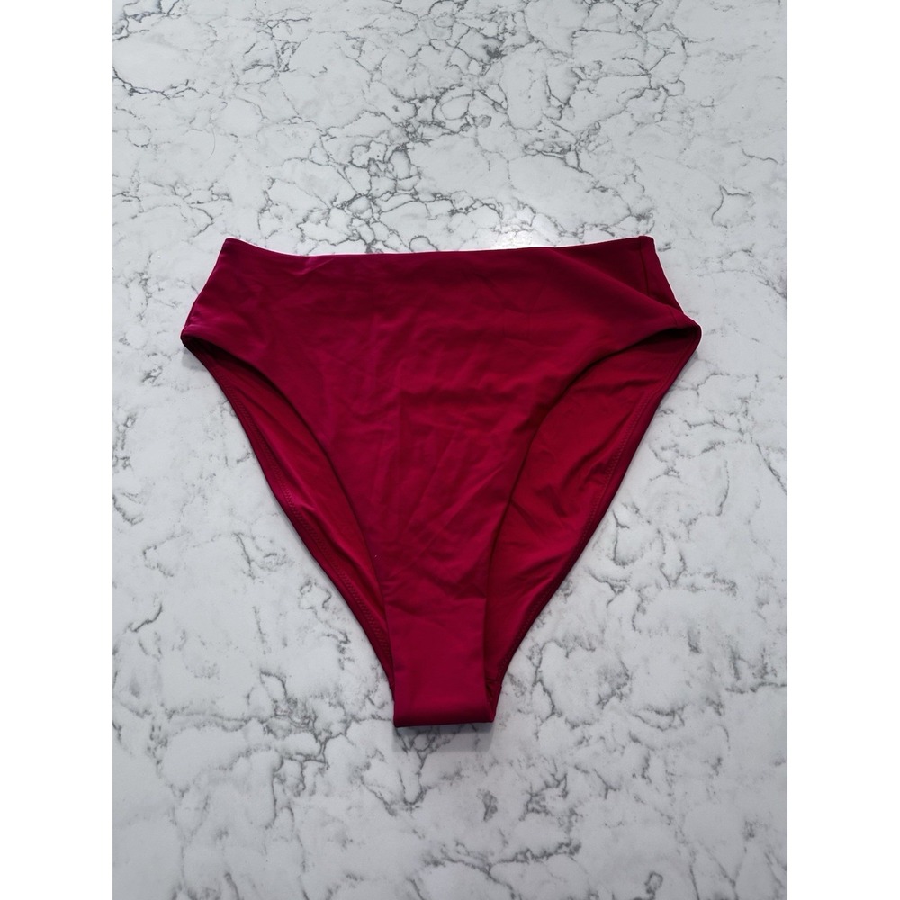 NWOT Quince Cherry Red Italian High Rise High Leg Bikini Bottoms Size Large